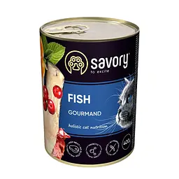 Вологий повнораціонний корм Savory Сейворі для дорослих вибагливих котів, з рибою, 400 г (арт.30655)