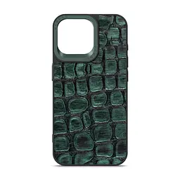 Кожаный чехол для Apple iPhone 15 Pro Max, Harder Kaiju Skin, зеленый, термополиуретан ТПУ + экокожа с эффектом текстуры монстра, панель, защита корпуса, противоударный, микрофибра, рамка вокруг камеры, защита всего корпуса, (ARM76846)