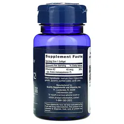 Витамин К Low Dose Vitamin K2 (MK-7) 45 mcg 90 Softgels Life Extension vit0006321 - миниатюра 2