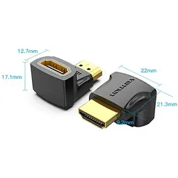Перехідник HDMI F HDMI M, кут 90° 4K 60Hz PVC Vention чорний - мініатюра 2