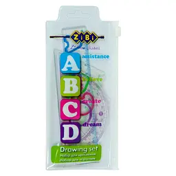 Комплект ABCD, лінійка 15 см, 2 косинці, транспортир, прозорий
