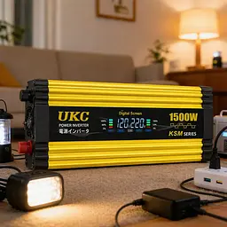 Автомобільний інвертор Жовтий / Перетворювач напруги з 12-220 V, 1500 Вт, 2хUSB - мініатюра 3