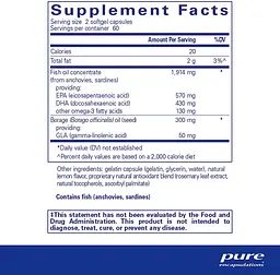 Риб'ячий жир в тригліцеридній формі з маслом огірочника, EFA Essentials, Pure Encapsulations, 120 капсул - мініатюра 2