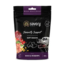 Функціональні м’які ласощі Savory для зміцнення імунітету собак, качка та шипшина, 200 г