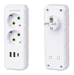 Подвійна розетка із заземленням Voltronic F-103 White, 2 розетки + 2xUSB + 1xType-C, 2500 Вт, 10 А, 110–250 В - мініатюра 1