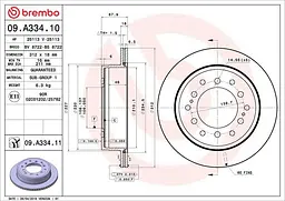 Диск гальмівний задній вентильований Toyota Land Cruiser Prado 84-25р Brembo (09.A334.11)