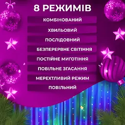 Гірлянда-штора Роса 200 LED розмір 3*3 м, мультиколор GarlandoPro 173305ML - мініатюра 17