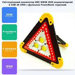 Акумуляторний LED прожектор 3 COB 35SMD RED зі знаком аварійної зупинки світлодіодний ліхтар UKC - мініатюра 2