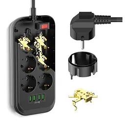 Мережевий фільтр живлення ColorWay (CW-CHE64B), 6 розеток/4USB Black (CW-CHE64B) - мініатюра 9