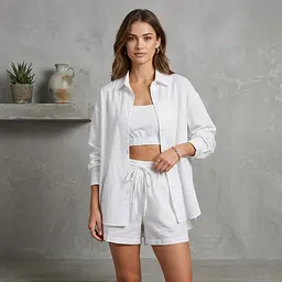Костюм женский летний рубашка с майкой и шорты Fashion 6931 20582 белый