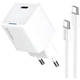 Зарядний пристрій ColorWay GaN Mini 35W PD Port PPS USB-C white cable Type-C (CW-CHS056PDC-WT)