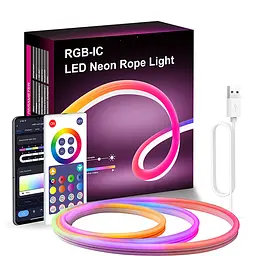 Розумна гнучка LED Neon RGB неонова стрічка шланг 5 метрів від 220V керування кольорами режимами з телефону Bluetooth додатком та пульт UKC