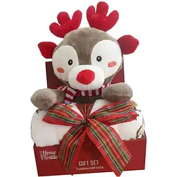 Набір Ardesto Christmas Deer плед білий 90 х 75 см та декоративна іграшка сірий 24 см (ART0231TD)