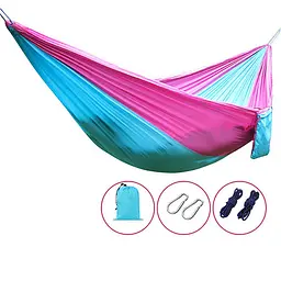 Гамак туристичний нейлоновий підвісний з карабіном до 100кг Hammock Net рожево-блакитний - мініатюра 1