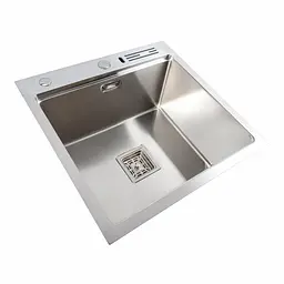Кухонна мийка Platinum Handmade 50x50 нержавійка з підставкою для ножів + сифон, дозатор та кошик, Нержавіюча сталь - мініатюра 3