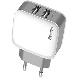 Мережевий зарядний пристрій Baseus Letour 2USB + Red Cable USB to Lightning/XiaomicroUSB/Type-C 2.4A TZCL-D92 White-Silver - мініатюра 6