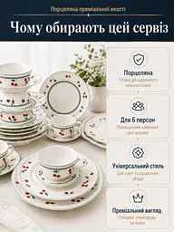 Столовий сервіз із порцеляни 33 предмети на 6 персон білий з вишнями (37261980) - мініатюра 3