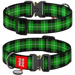 Нашийник для собак Waudog Nylon нейлоновий з QR паспортом малюнок Шотландка зелена Розмір XXL