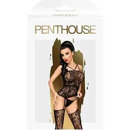 Бодістокінг Penthouse Magical Mistress S/L Black, відкритий доступ, квітковий декор, імітація панчіх - мініатюра 3