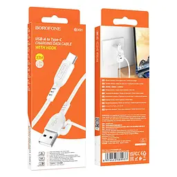 Кабель для заряджання з гачком USB Borofone BX91 USB-Type C 3A 1 м White - мініатюра 2