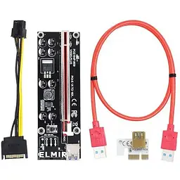 Райзер Dynamode PCI-E x1 to 16x 60cm USB 3.0 Red Cable SATA to 6Pin Power v. (RX-riser 009S Plus)