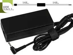 Блок живлення 1StCharger для ноутбука Samsung 60W(19V/3.16A) 3.0x1.0 + кабель живлення - мініатюра 4