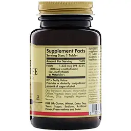 Фолієва кислота Solgar Folate 1.33 мкг DFE Metafolin 800 мкг 100 таблеток - мініатюра 2