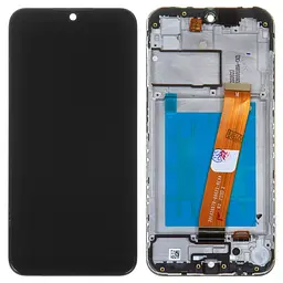 Дисплей Samsung A015 Galaxy A01, A015M Galaxy A01, чорний, з рамкою, Оригінал (переклеєне скло), з широким конектором