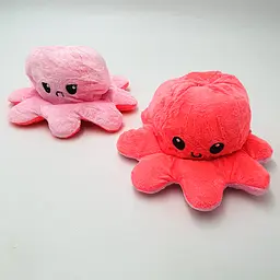 М'яка іграшка Восьминіг перевертень двосторонній веселий сумний Mood Octopus 16 см UKC рожевий/кораловий - мініатюра 5