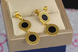 Сережки гвоздики Xuping Jewelry два кола з чорною серединкою 3.5 см лимонні - мініатюра 4