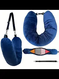Подушка-чохол для ручної поклажі в літак Travel Pillow Bag 79×18 см, з ремінцями, синя - мініатюра 2