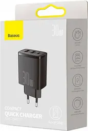 МЗП Baseus Compact Quick Charger 2U + C 30W EU Black - мініатюра 3