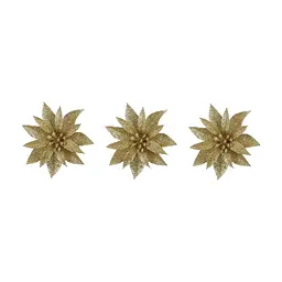 Ялинкова іграшка House Of Seasons Квітка декоративна на кліпсі золота H&S 10 см 3 шт (8720362230809)