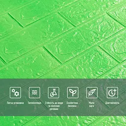 3D панель Sticker Wall самоклеюча 700x770x3мм цегла Зелена 013-3 SW-00000639 - мініатюра 4
