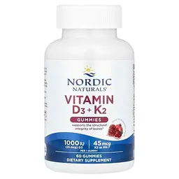 Витамин D3+K-2 Vitamin D3+K2 1000IU/45mcg 60 жевательных конфет Гранат Nordic Naturals vit0006361