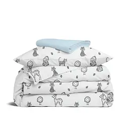 Дитяча постільна білизна в ліжечко WILD ANIMALS CS1, сірий (AnimalsWildGreyWhite_58LBlue_140)