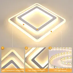 Toolight LED Стельовий світильник Square, 44W 4950LM Сучасний акриловий світлодіодний стельовий світильник білого кольору, яскраві - мініатюра 2