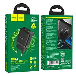 Зарядний адаптер блок HOCO Founder charger N28 1USB і 1Type-C 20 W чорний - мініатюра 4