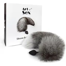 Силіконова анальна пробка з хвостом з натурального хутра Art of Sex size Artctic fox - мініатюра 5