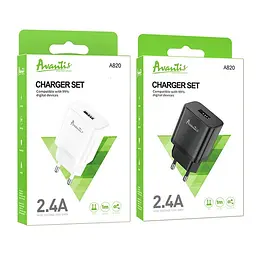 Мережевий зарядний пристрій Avantis A820 (1USB/2.4A) + USB кабель Type-C- чорний - мініатюра 2