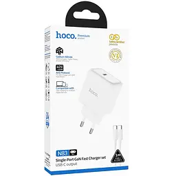 МЗП N83 Profit PD40W (1USB-C) + кабель Type-C to Type-C White Hoco teh0029650 - мініатюра 2