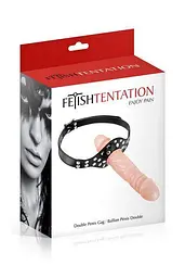 Кляп з подвійним фалоімітатором Fetish Tentation Double Penis Gag Flesh - мініатюра 2