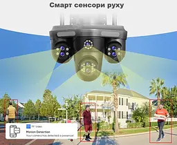 Вулична WiFi IPкамера Q28 35Мп чорна 7 об'єктиви поворотні, зум 10-х 4 екрани - мініатюра 3