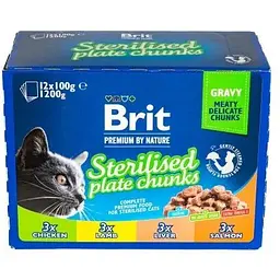 Вологий корм Brit Premium Cat Набір паучів сімейна тарілка для стерилізованих котів асорті 4 смаки 100 г х 12 шт. - мініатюра 3