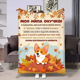 Плед плюшевий 3D з побажаннями для онучки Онучці Коргі 160х200 см
