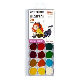 Набір акварельних фарб Cats with a Girl 24 кол. без пензлика ROSA Kids (4823098541462)