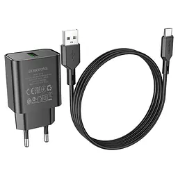 МЗП Borofone BA72A Spring QC3.0 (1USB-A) + кабель USB to Type-C Black - мініатюра 3