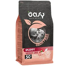 Беззерновий сухий корм Oasy Dog Grain Free Puppy Medium/Large для цуценят середніх і великих порід індичка з яблуком та журавлиною 18 кг