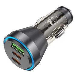 Зарядний пристрій авто Hoco NZ12D Lucky car charger 3 порти 2*Type-C + 1*USB 60 W чорно прозорий - мініатюра 6