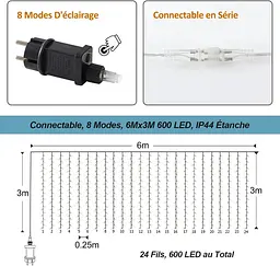 Світлодіодна штора 600 LED 6×3 м для вулиці та приміщень IP44 - мініатюра 6